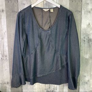 J. JILL Blue Chambray Tiered Top Bell Sleeves Size Medium